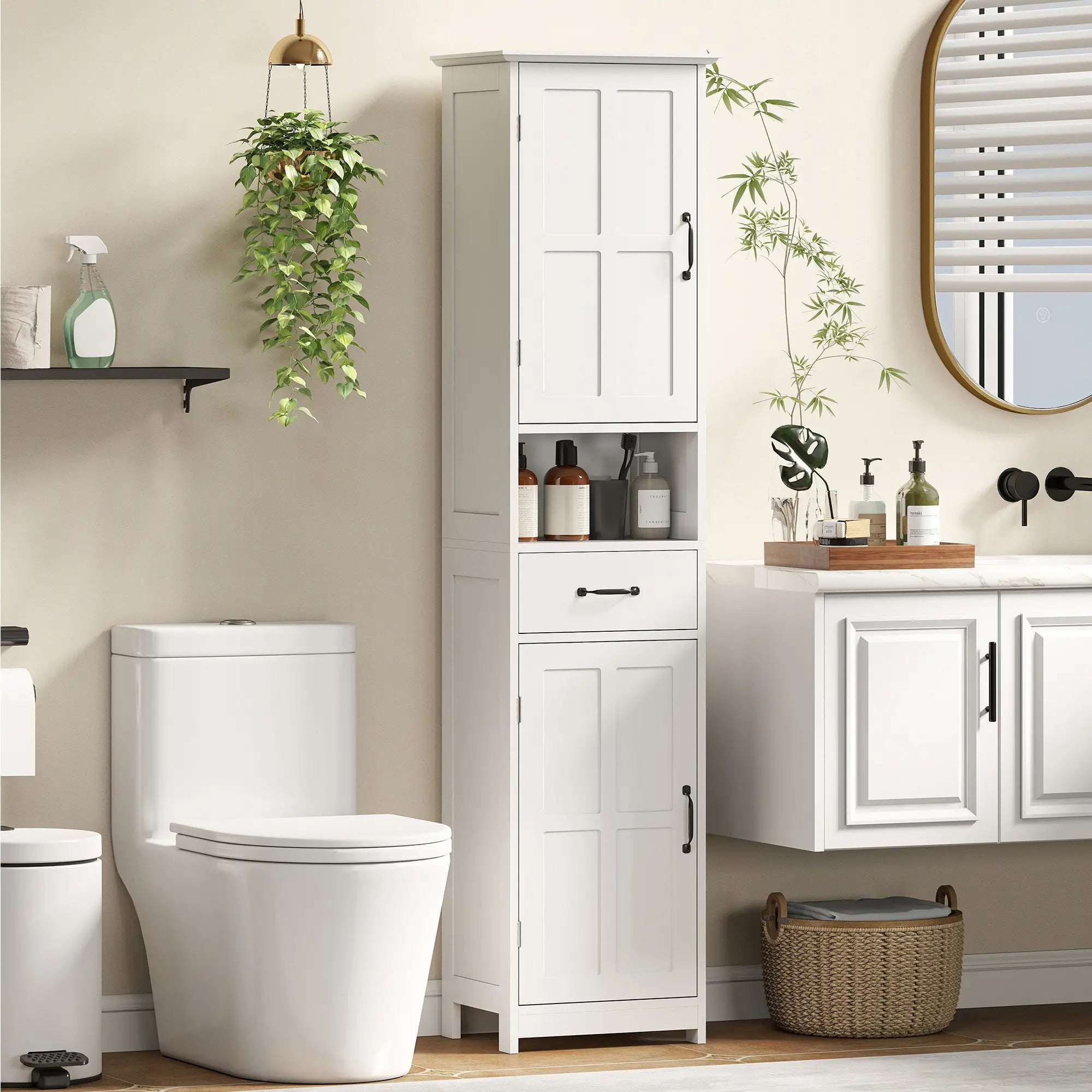 Modern Bathroom Cabinet, Narrow Vanity with Open Shelf, White Bathroom Cabinets at Gallery Canada