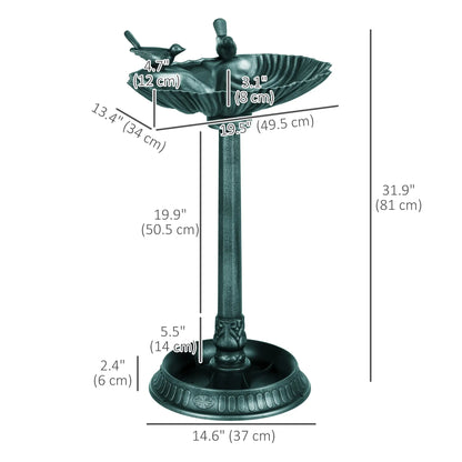 32" Bronze Green Bird Bath With Decorative Birds, Flower Planter Base, Bronze Green Garden Decor at Gallery Canada