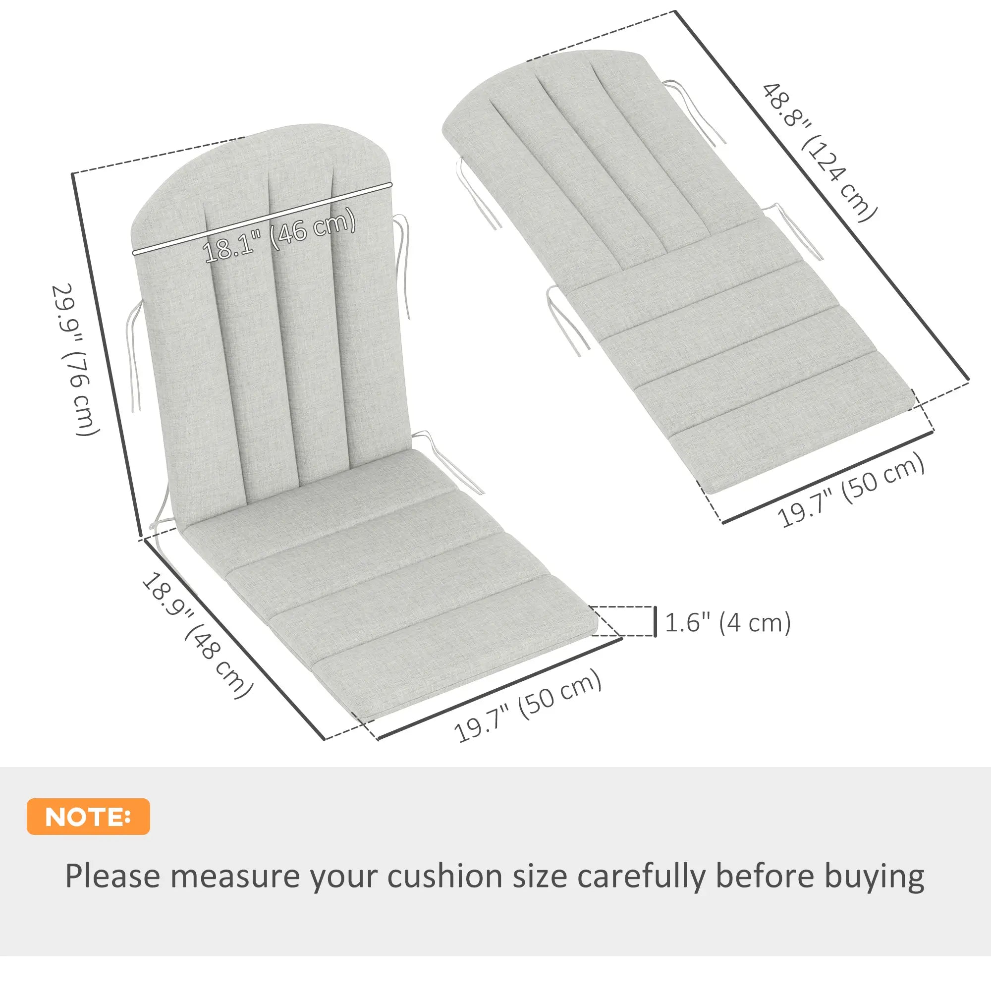 Set of 2 Patio Chair Cushions, High Back, High-Density Foam, Light Grey Patio Chair Cushions at Gallery Canada
