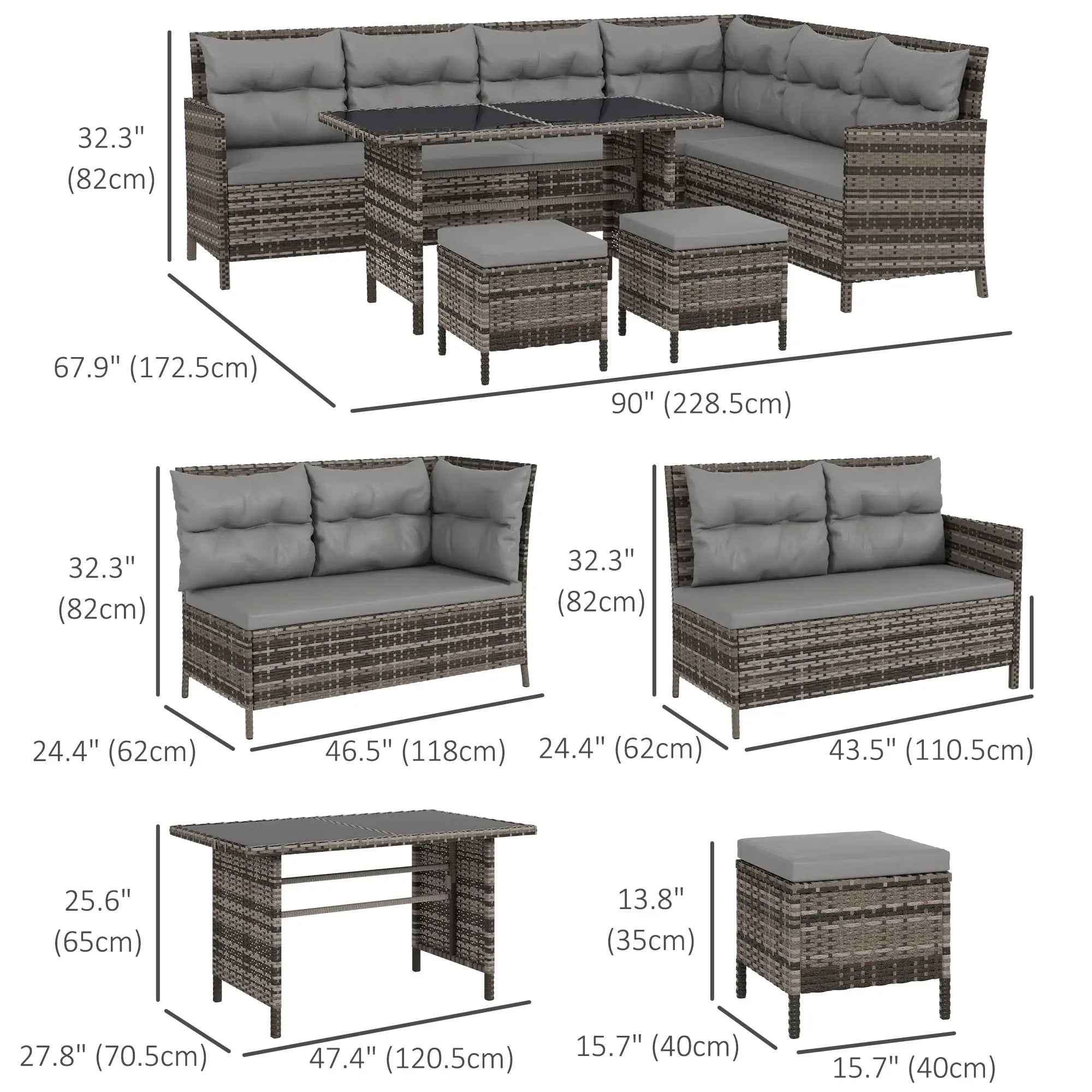 6pcs Outdoor Rattan Sofa Set, Wicker Sectional Couch, Dining Table, Chair, Grey Patio Furniture Sets at Gallery Canada