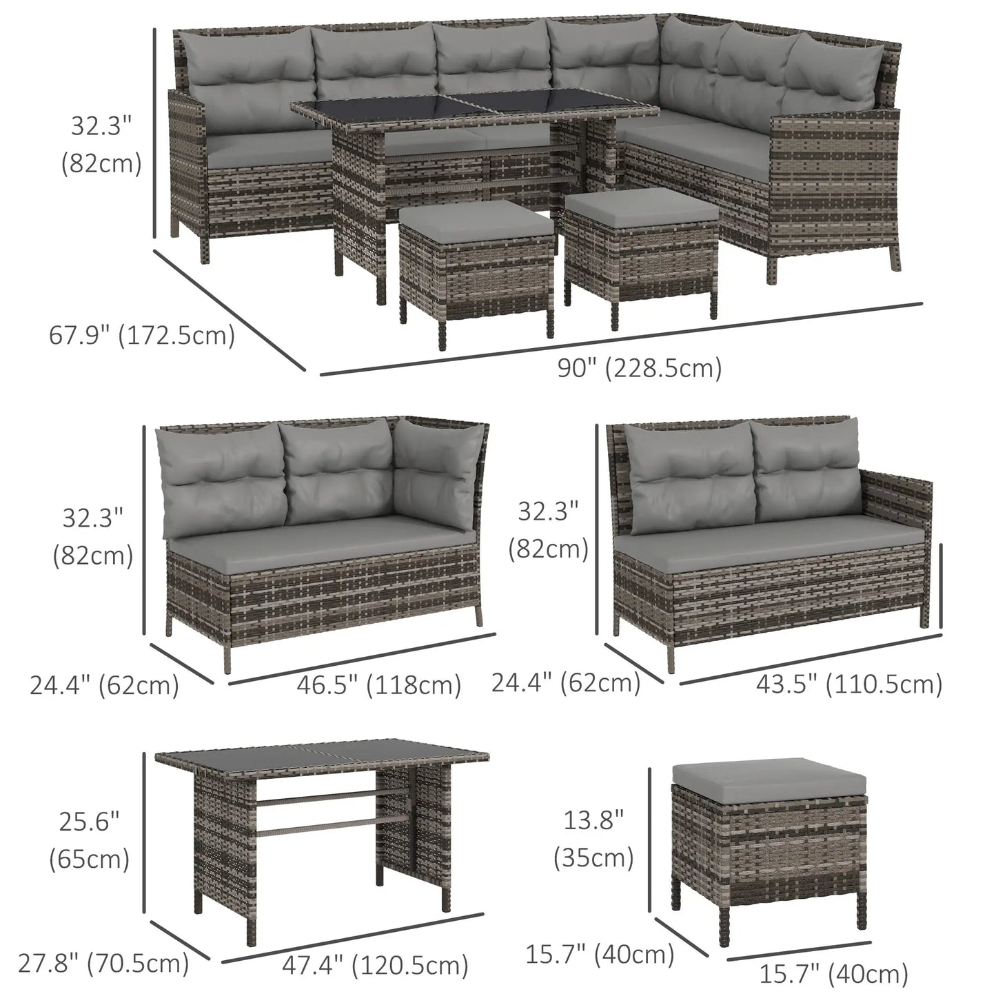 6pcs Outdoor Rattan Sofa Set, Wicker Sectional Couch, Dining Table, Chair, Grey Patio Furniture Sets at Gallery Canada