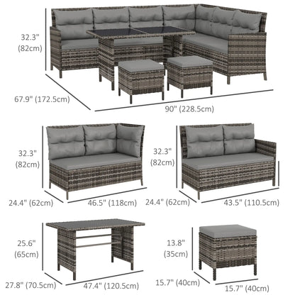 6pcs Outdoor Rattan Sofa Set, Wicker Sectional Couch, Dining Table, Chair, Grey Patio Furniture Sets at Gallery Canada