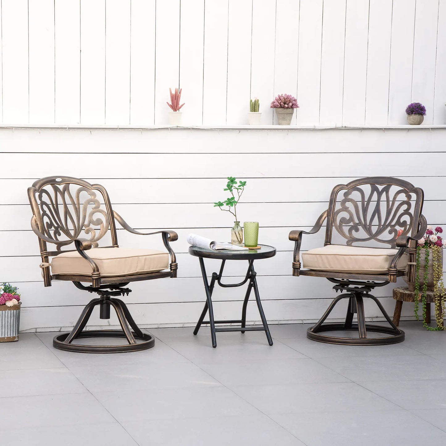 2 Patio Swivel Chairs with Cushion, Aluminum Frame, 3" Thick, Bronze Bistro Sets at Gallery Canada