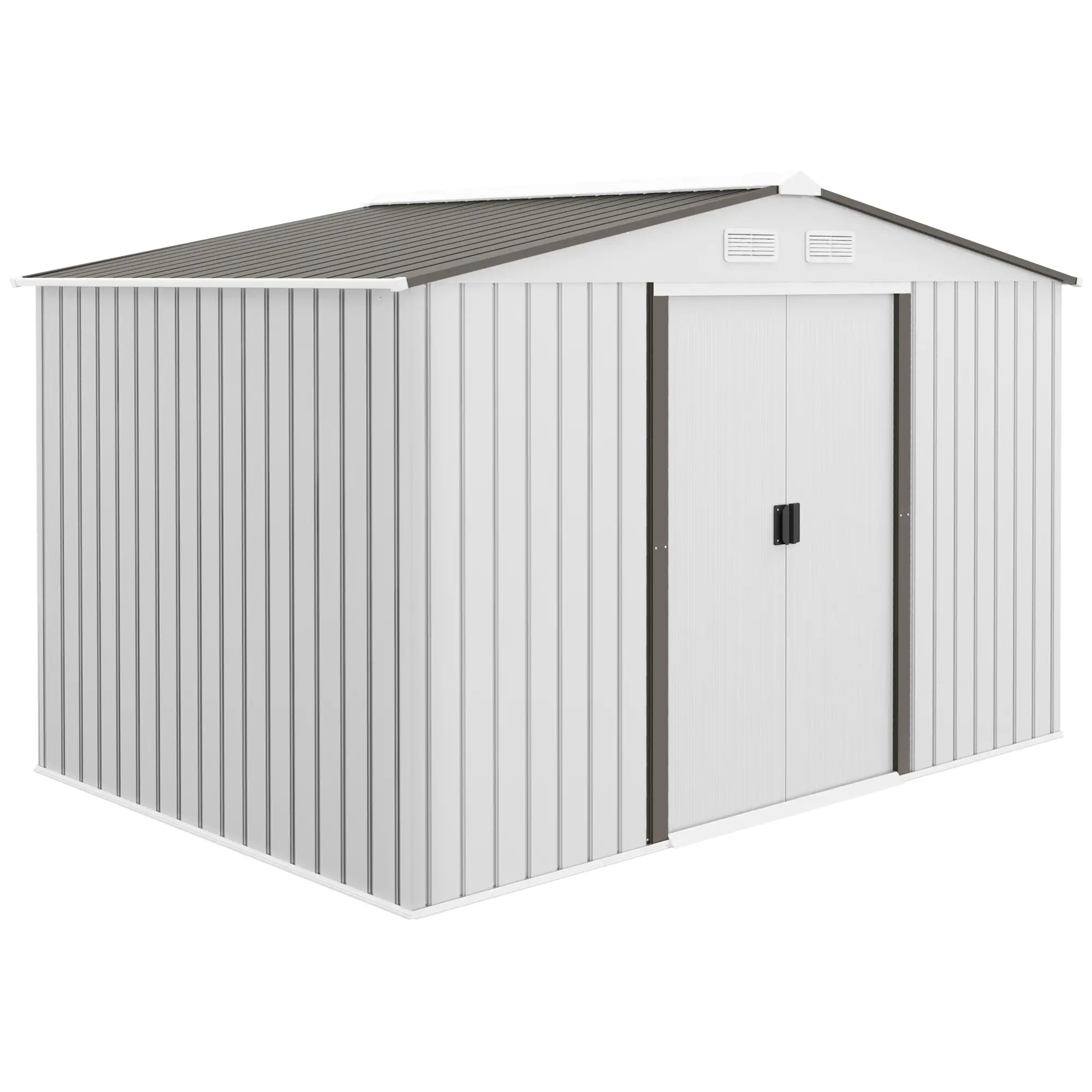 9.1' x 6.4' x 6.3' Garden Storage Shed, Foundation Kit, Metal Tool House, Double Doors, Silver Sheds Grey and Silver at Gallery Canada