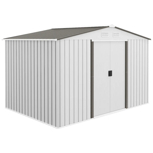 9.1' x 6.4' x 6.3' Garden Storage Shed, Foundation Kit, Metal Tool House, Double Doors, Silver Sheds Grey and Silver at Gallery Canada
