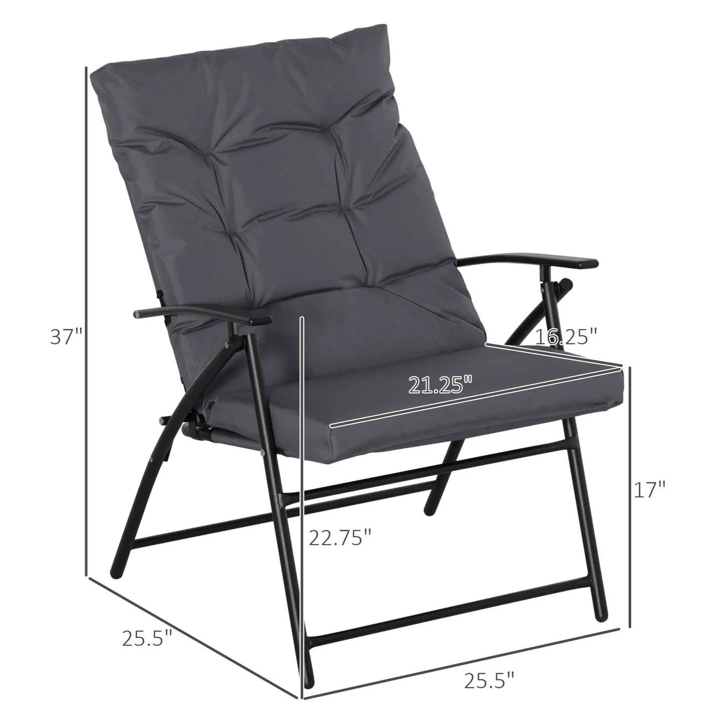 Outdoor Folding Chairs, Adjustable Backrest, Padded, Set of 2, Grey Patio Chairs at Gallery Canada