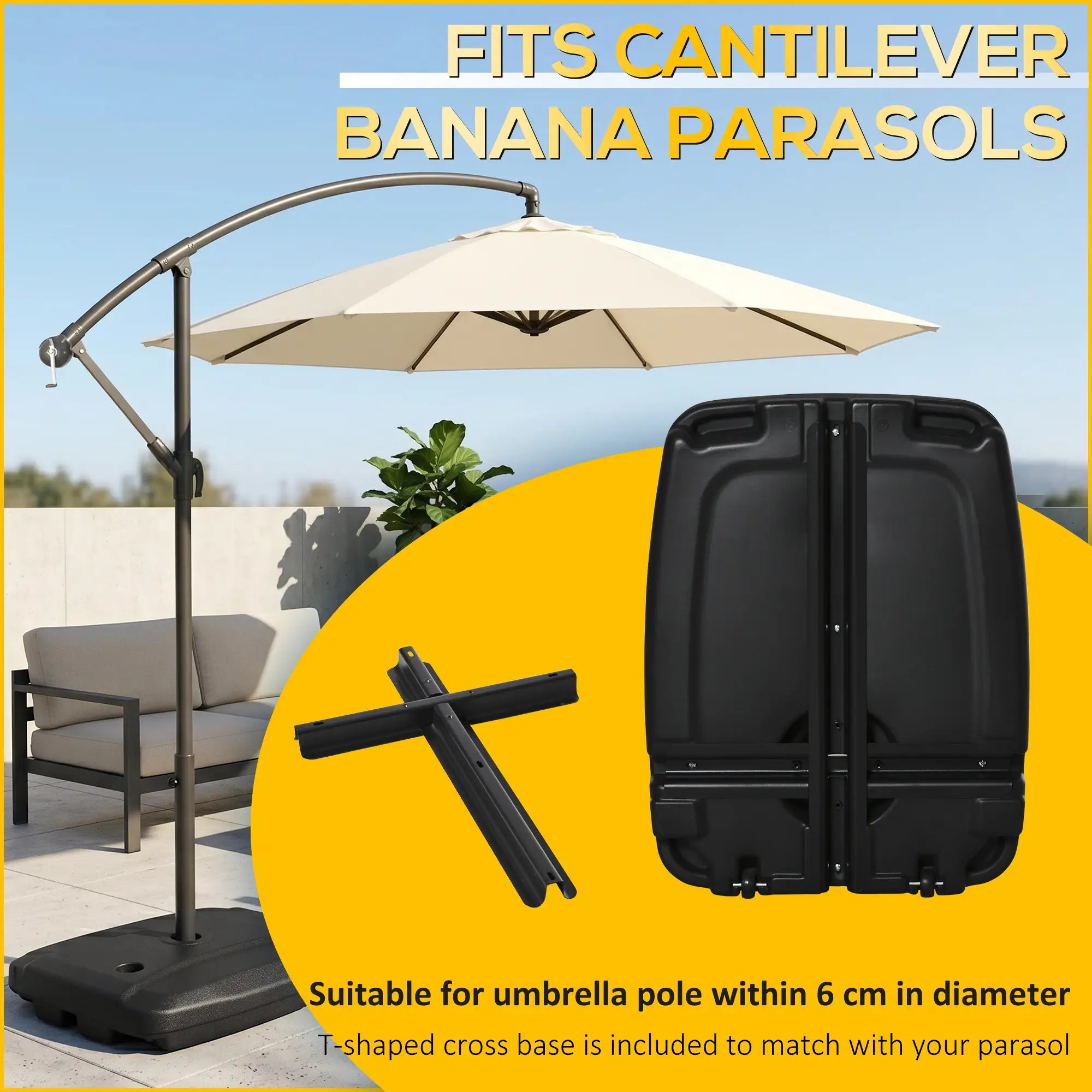Offset Umbrella Base, Square, Water Sand Filled, 165 lbs, Black Umbrella Bases at Gallery Canada