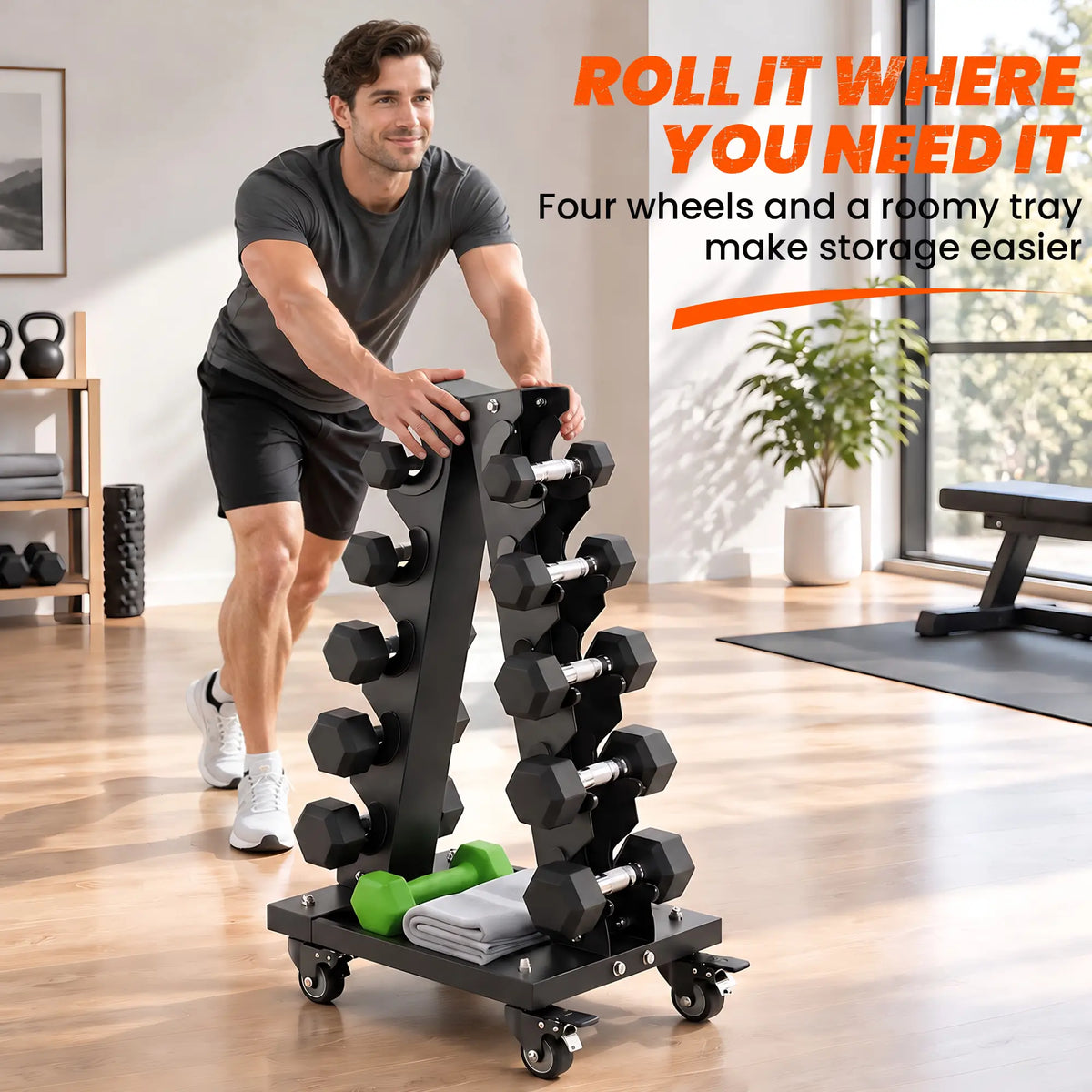 5-Tier Dumbbell Rack, A-Frame Weight Stand with Tray and Wheels, 264 LBS, Black Dumbbells & Barbells at Gallery Canada