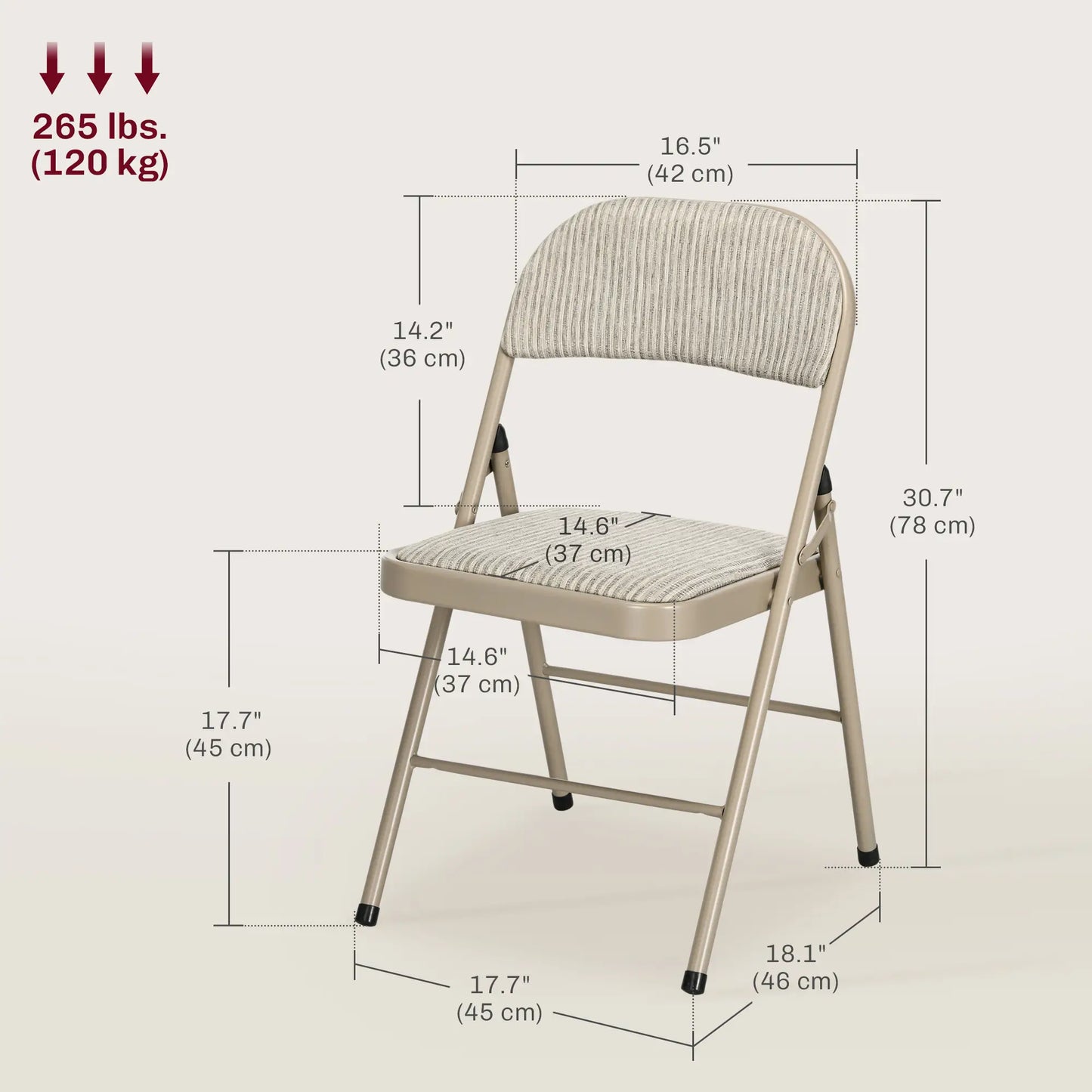 Set of 6 Metal Foldable Chairs, Linen Padded, Beige Dining Chairs at Gallery Canada