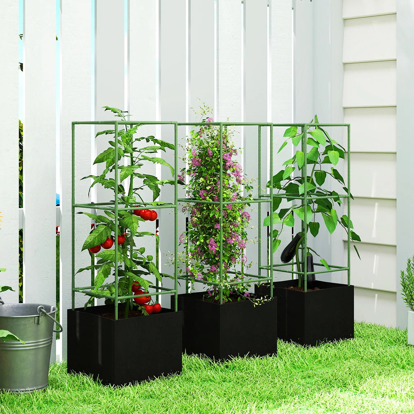 3 Tomato Cages With 13.5 Gallon Grow Bags, Adjustable Square Plant Trellis Raised Garden Beds at Gallery Canada