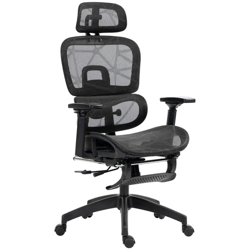 Mesh Office Chair, 3D Armrest, High Back, Lumbar Support, 135° Recline, Adjustable Headrest, Black