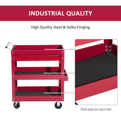 3-Tier Rolling Tool Cart, Drawer and Side Box, 132 LBS Capacity, Red Tool Organizers at Gallery Canada