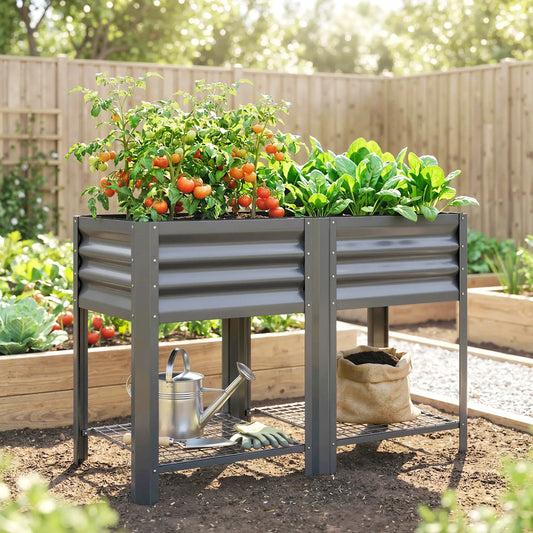 Raised Garden Bed With Legs, 31.5", Elevated Planter Box, Dark Grey Elevated Garden Beds Dark Grey at Gallery Canada