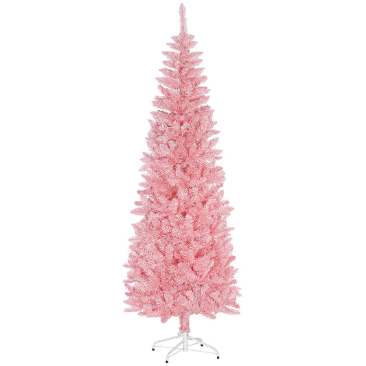 7ft Pencil Artificial Christmas Tree, 687 Branch Tips, Steel Base, Pink Pencil Christmas Trees Pink at Gallery Canada
