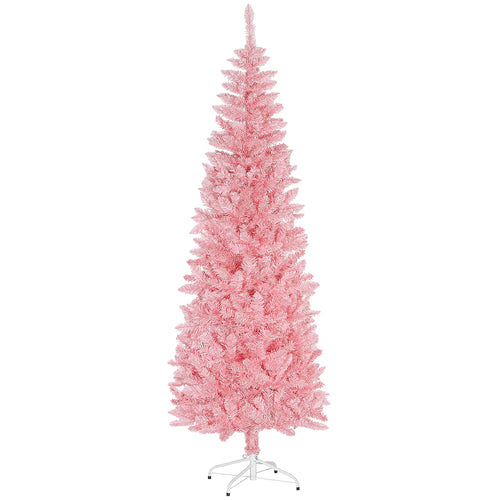 7ft Pencil Artificial Christmas Tree, 687 Branch Tips, Steel Base, Pink