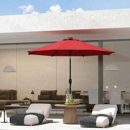 9ft Solar Patio Umbrella, 24 LED Lights, Tilt, Wine Red Sun Umbrellas at Gallery Canada