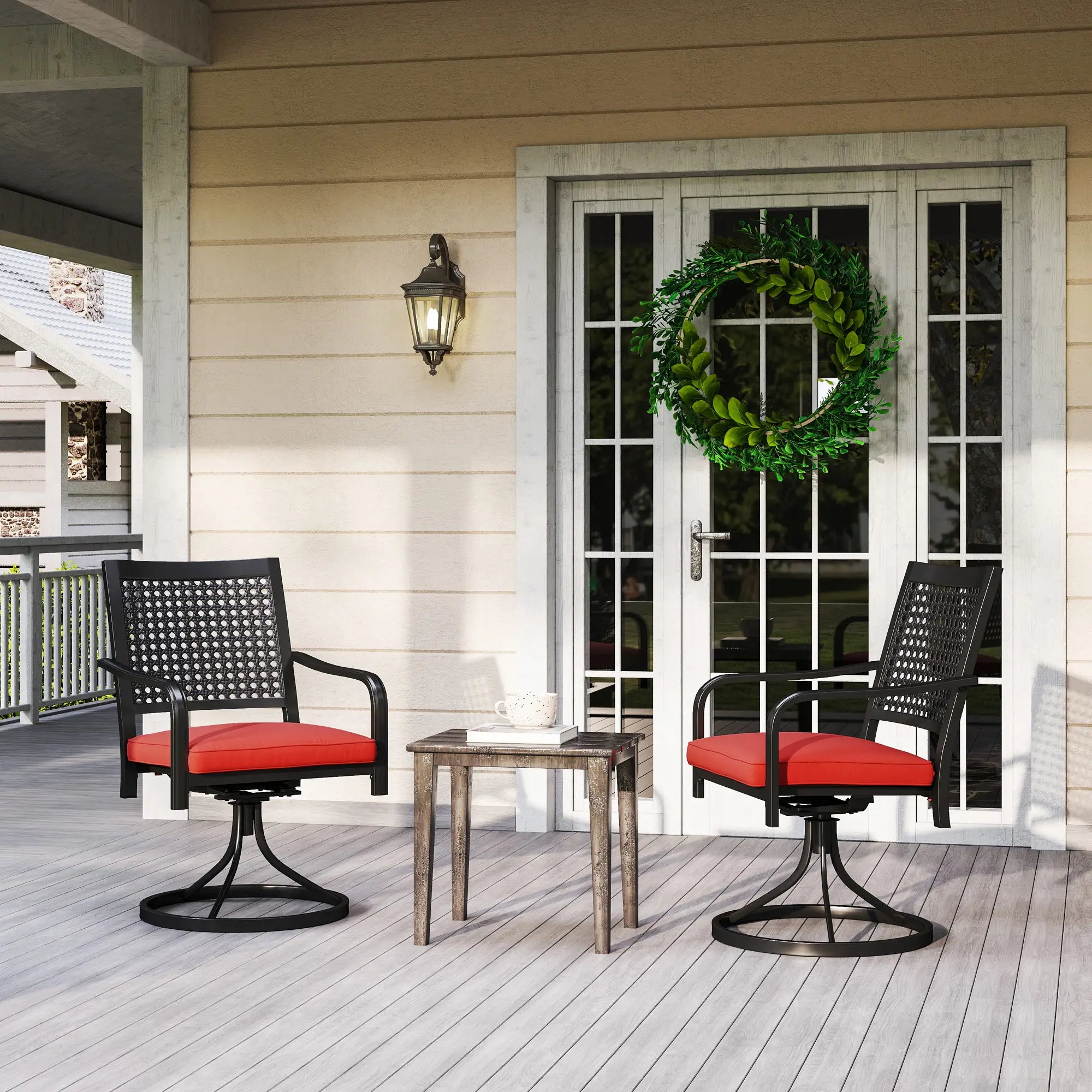 Patio Swivel Chair with Cushion, Outdoor Rocker, Curved Armrests, Red Bistro Sets at Gallery Canada