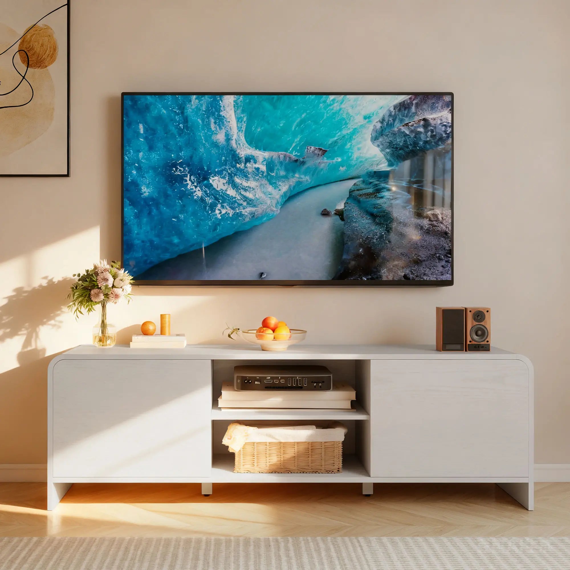 TV Stand For 65 Inch TV, 2 Cabinets 2 Shelves, White TV Stands at Gallery Canada