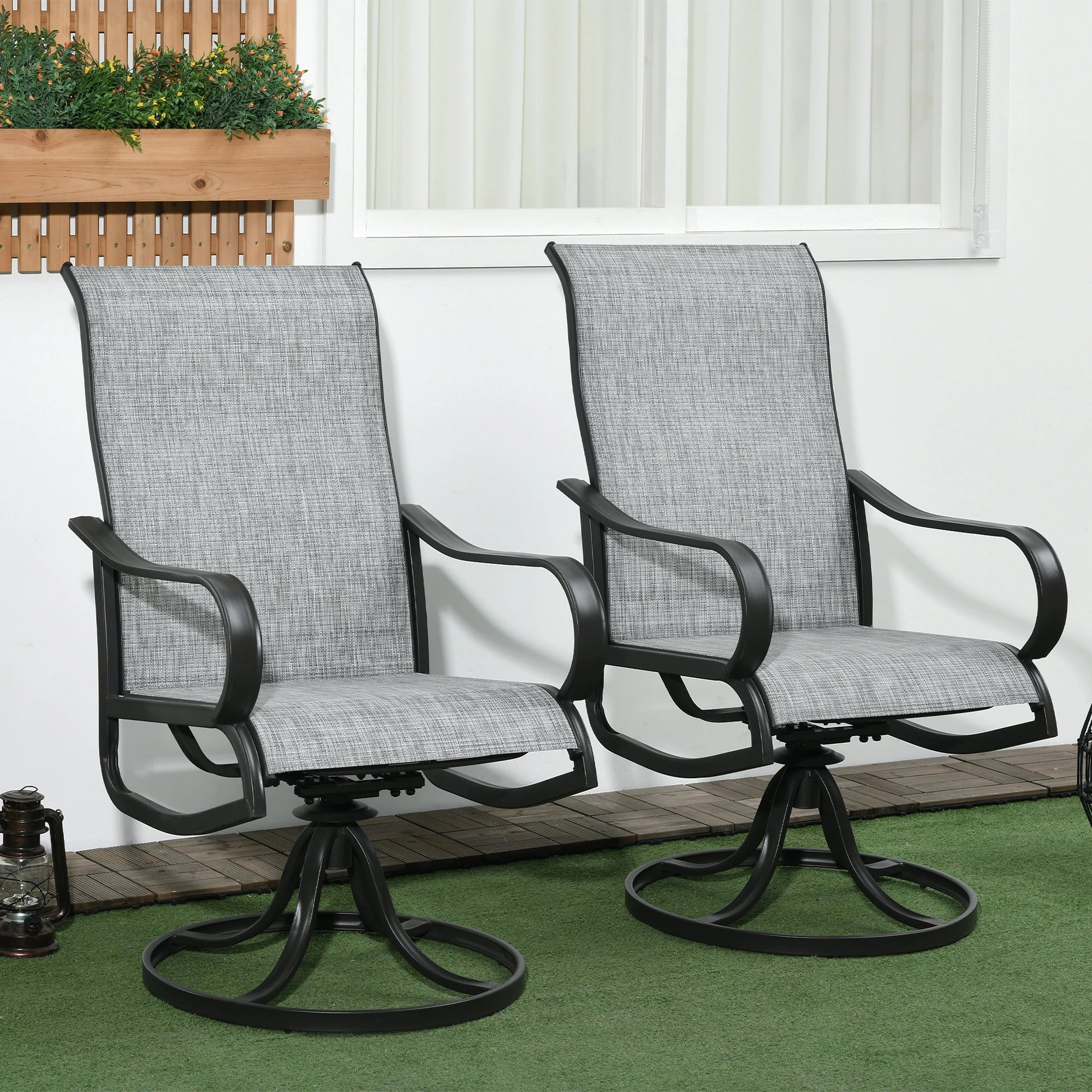 2-Piece Swivel Patio Dining Chairs, 360° Swivel, Breathable Mesh Seat, Dark Grey Patio Chairs at Gallery Canada