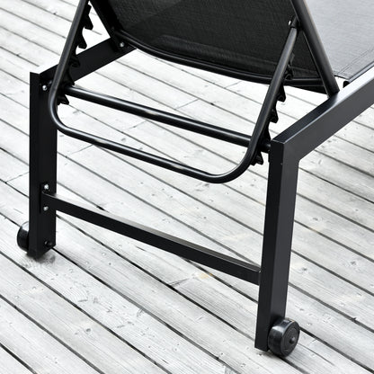 Outdoor Lounge Chair, 5-Position Reclining Backrest, 2 Wheels, Black Lounger Chairs at Gallery Canada