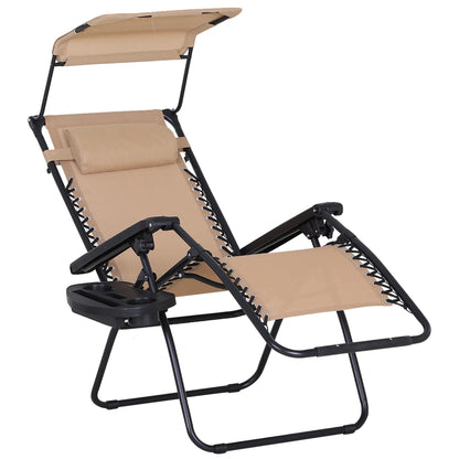 Zero Gravity Reclining Lounger Chair, Canopy Shade, Side Tray, Cupholder, Beige Lounger Chairs Beige at Gallery Canada