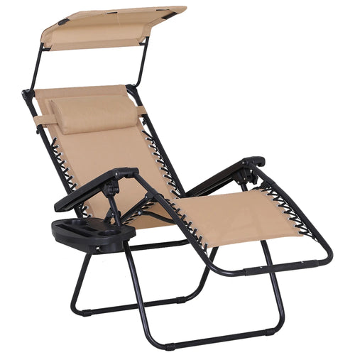 Zero Gravity Reclining Lounger Chair, Canopy Shade, Side Tray, Cupholder, Beige