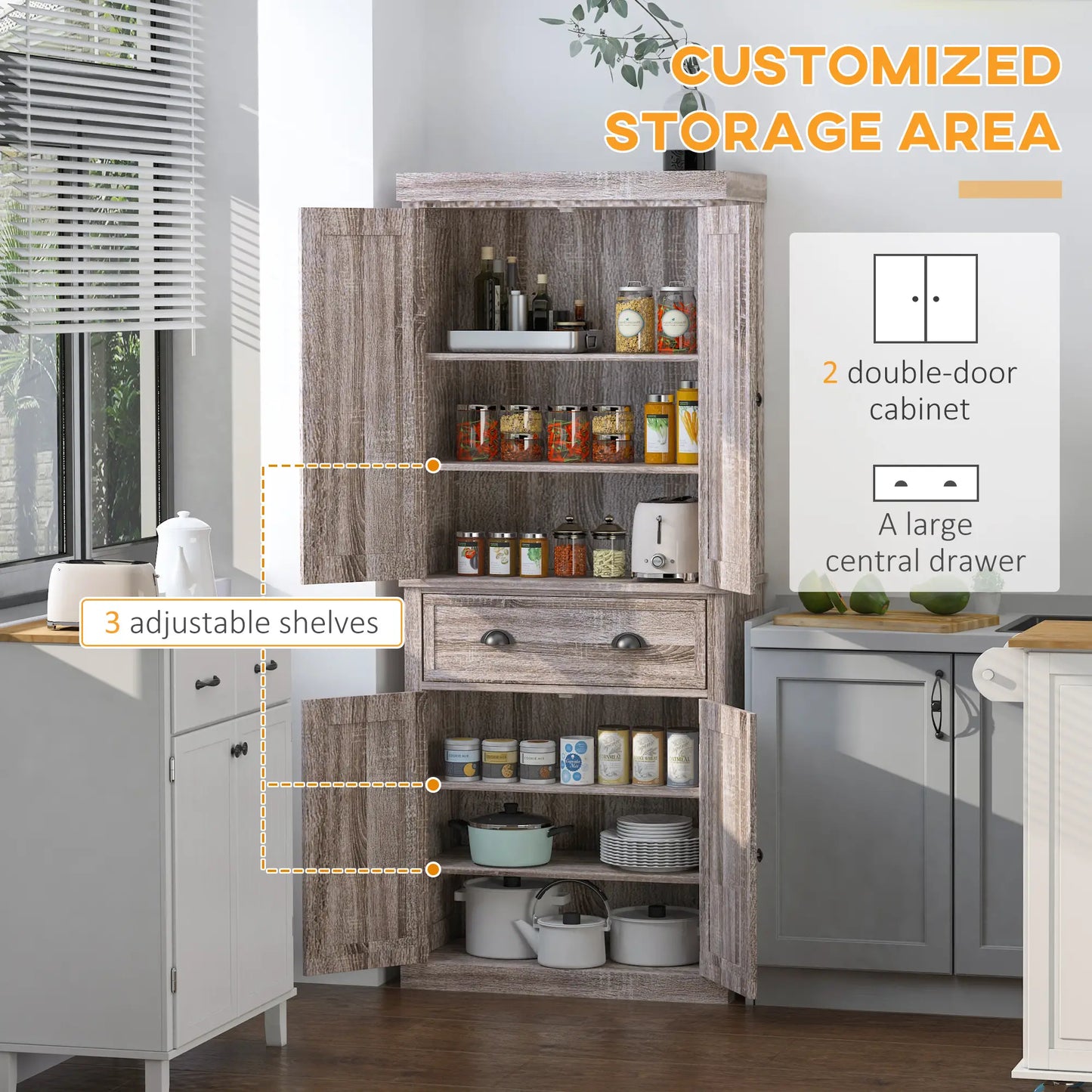 Kitchen Cabinet With 2 Drawers, MDF Board, Wood Grain Kitchen Pantry Cabinets at Gallery Canada