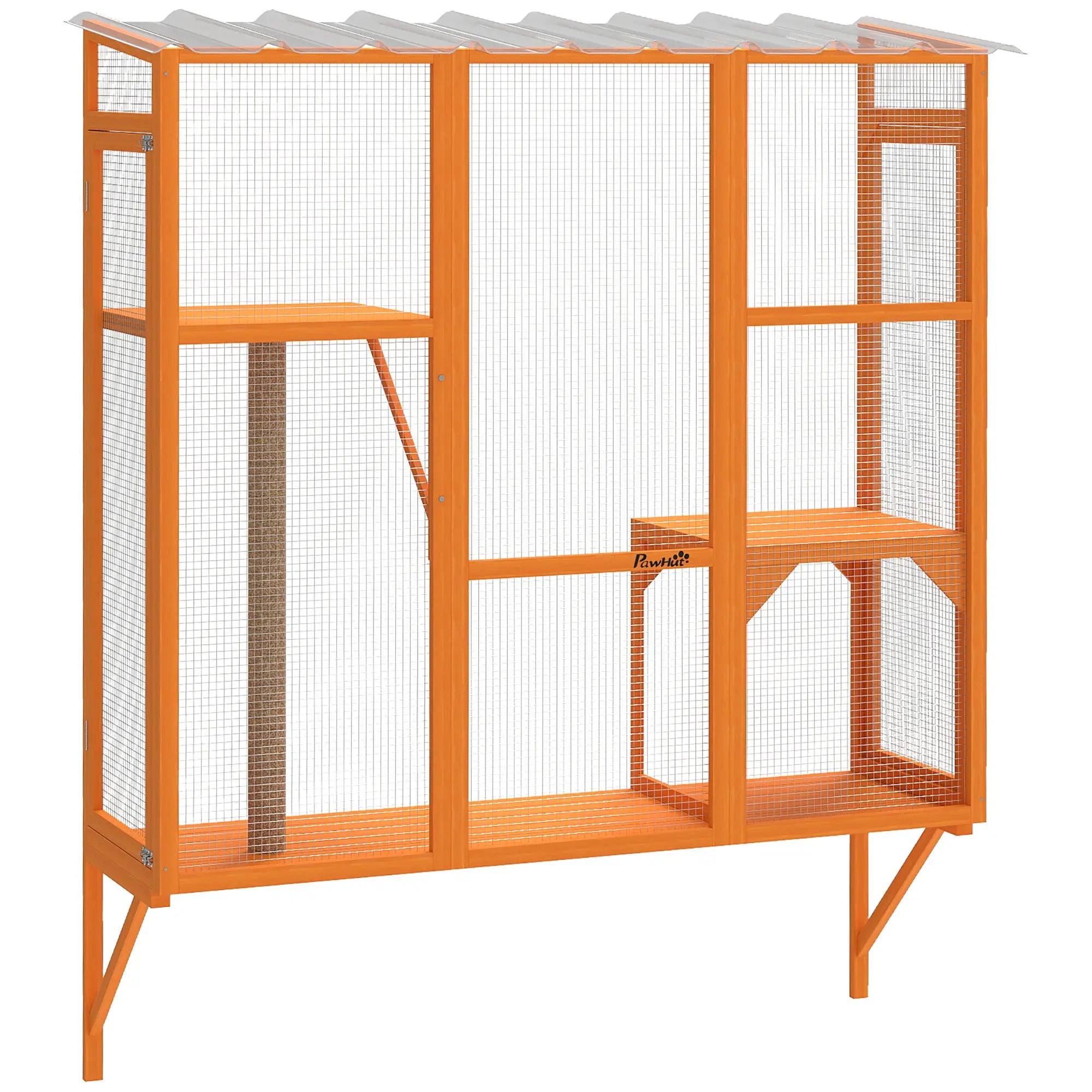 Wooden Catio Outdoor Enclosure, 2 Jumping Platforms, Scratching Post, Orange Outdoor Cat Enclosures at Gallery Canada
