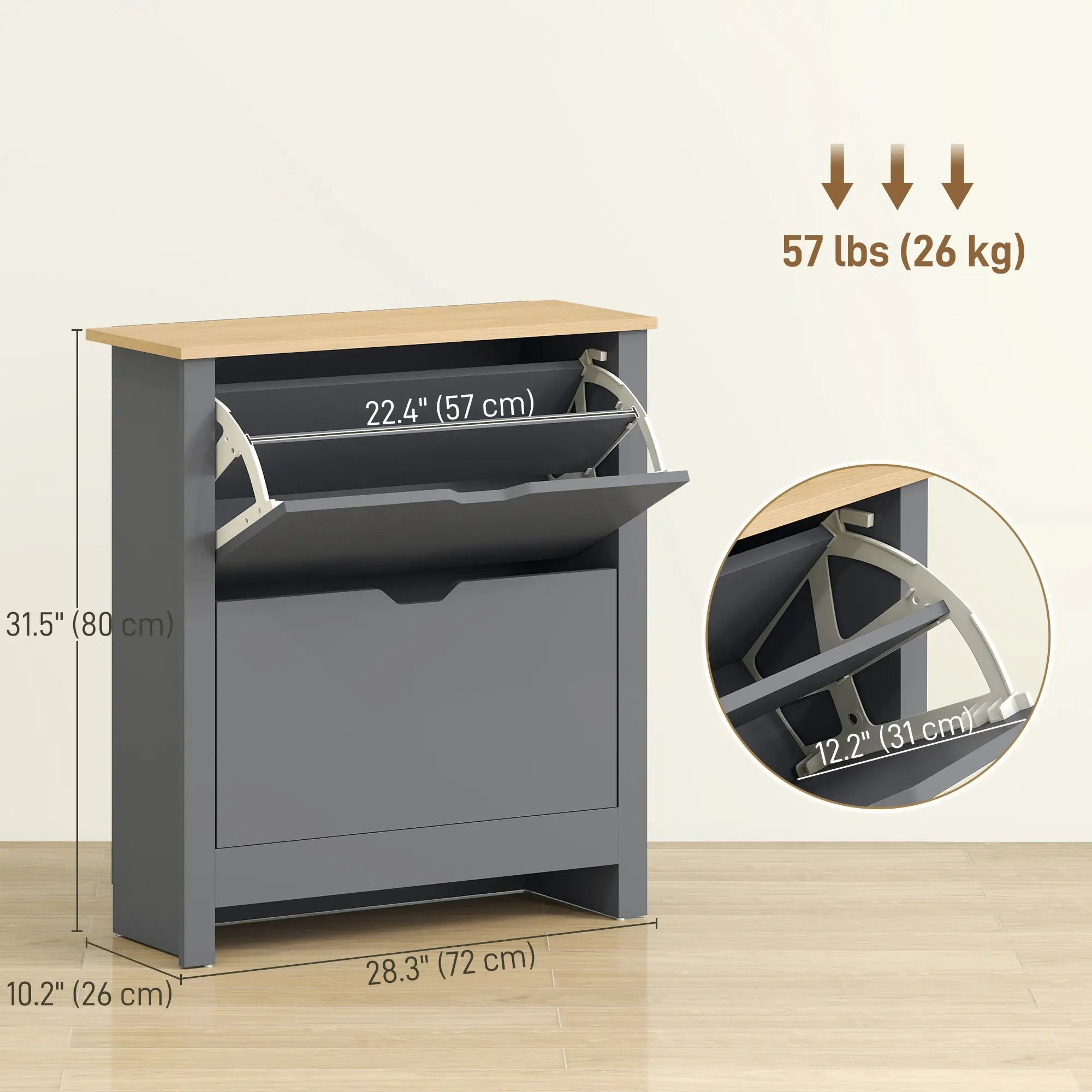Shoe Storage Cabinet, 2 Flip Drawers, Adjustable Shelves, 12 Pairs, Dark Grey Shoe Storage Cabinets & Racks at Gallery Canada