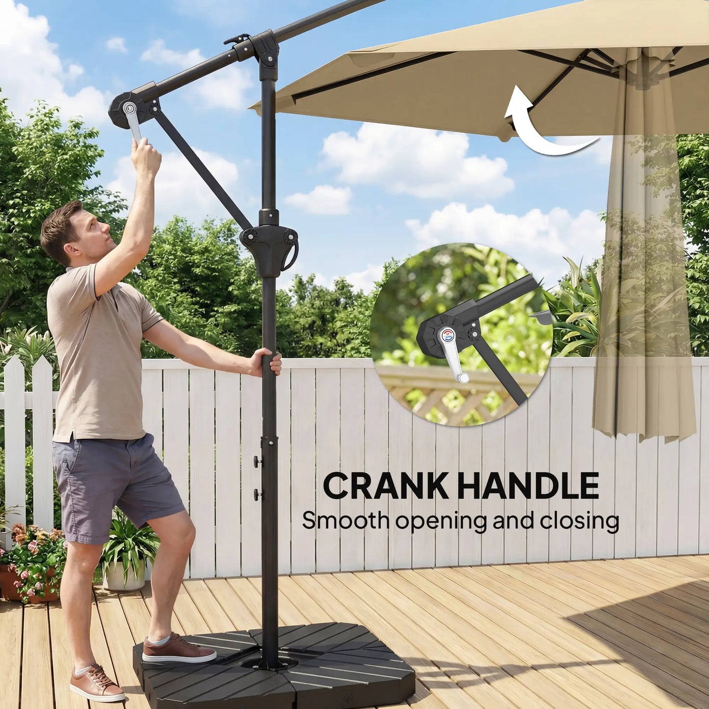 9.7 ft Offset Patio Umbrella, Water/Sand Fillable Weights, Khaki Offset Cantilever Umbrellas at Gallery Canada