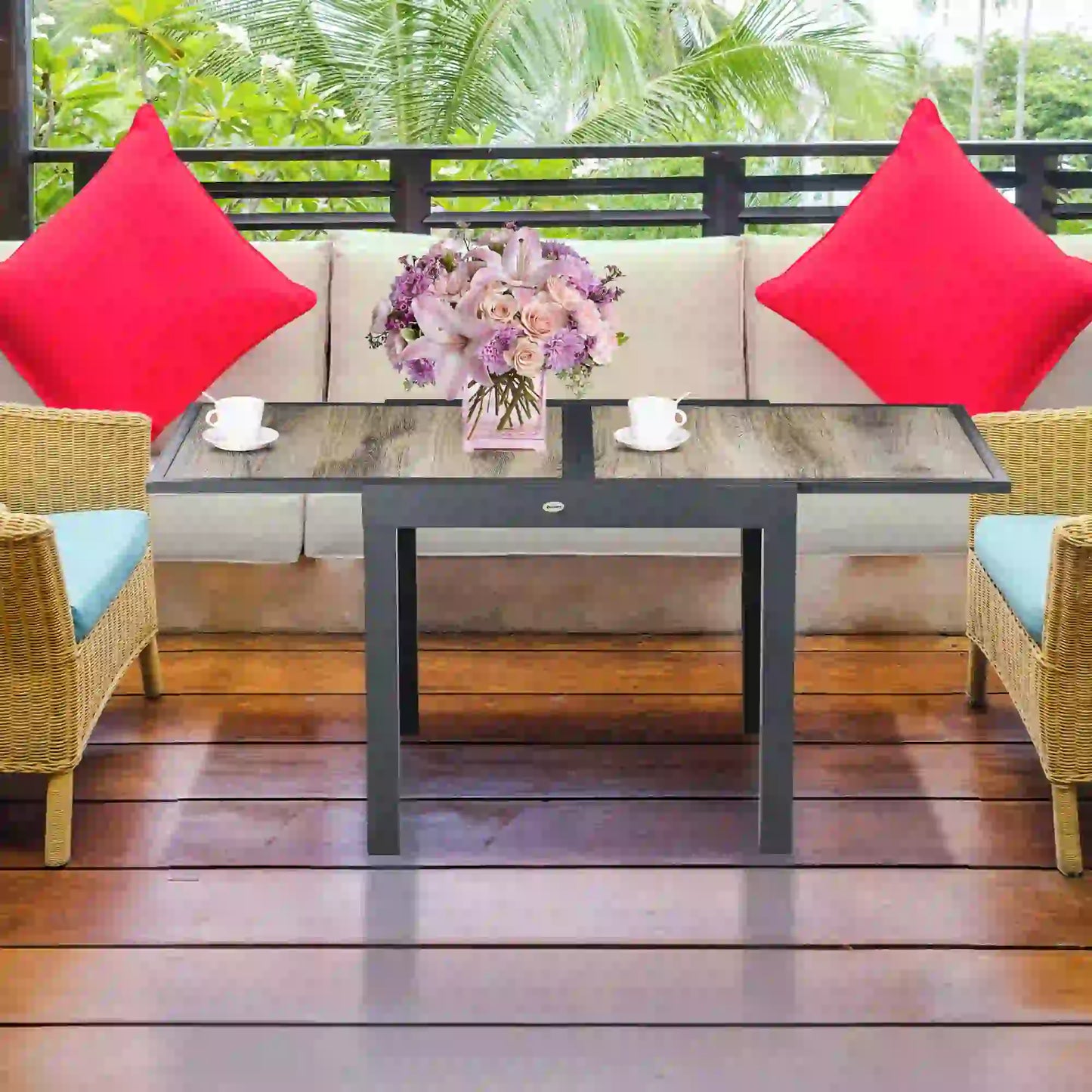 Extendable Dining Table, Rectangular Outdoor Table, Aluminum Frame, Plastic Top, Beige Patio Dinning Tables at Gallery Canada