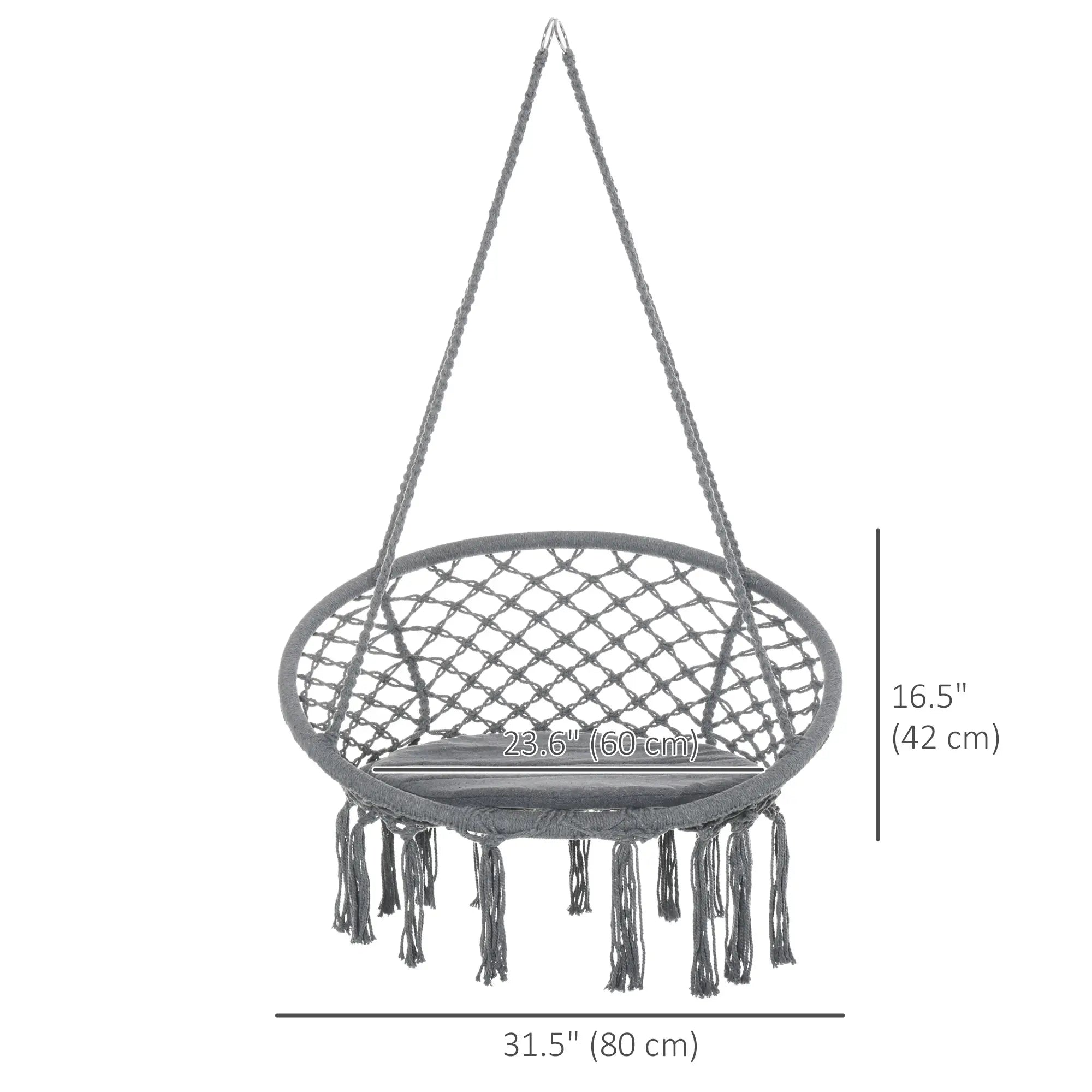 Hanging Rope Hammock Swing, Indoor Outdoor, Cotton-Polyester, Dark Grey Hammock Swings at Gallery Canada