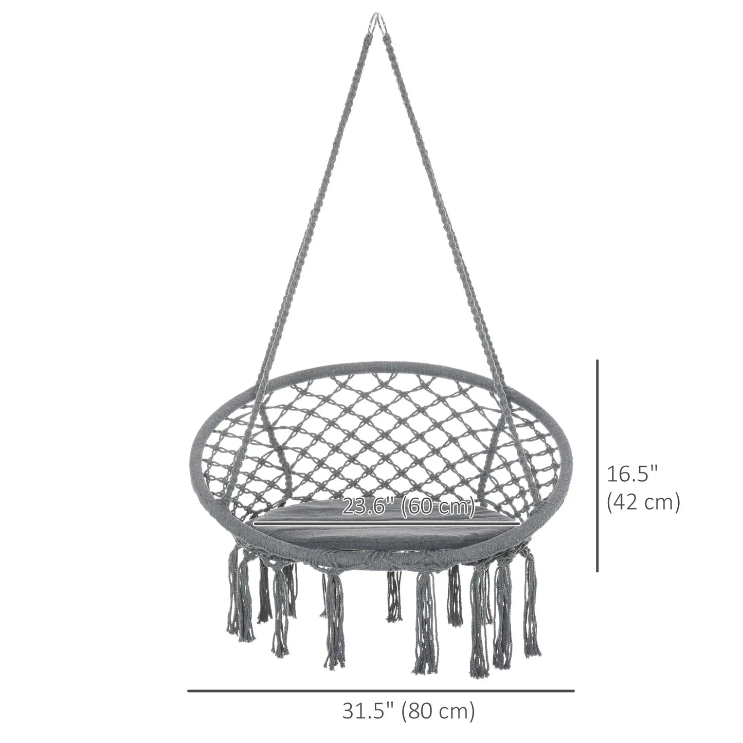 Hanging Rope Hammock Swing, Indoor Outdoor, Cotton-Polyester, Dark Grey Hammock Swings at Gallery Canada