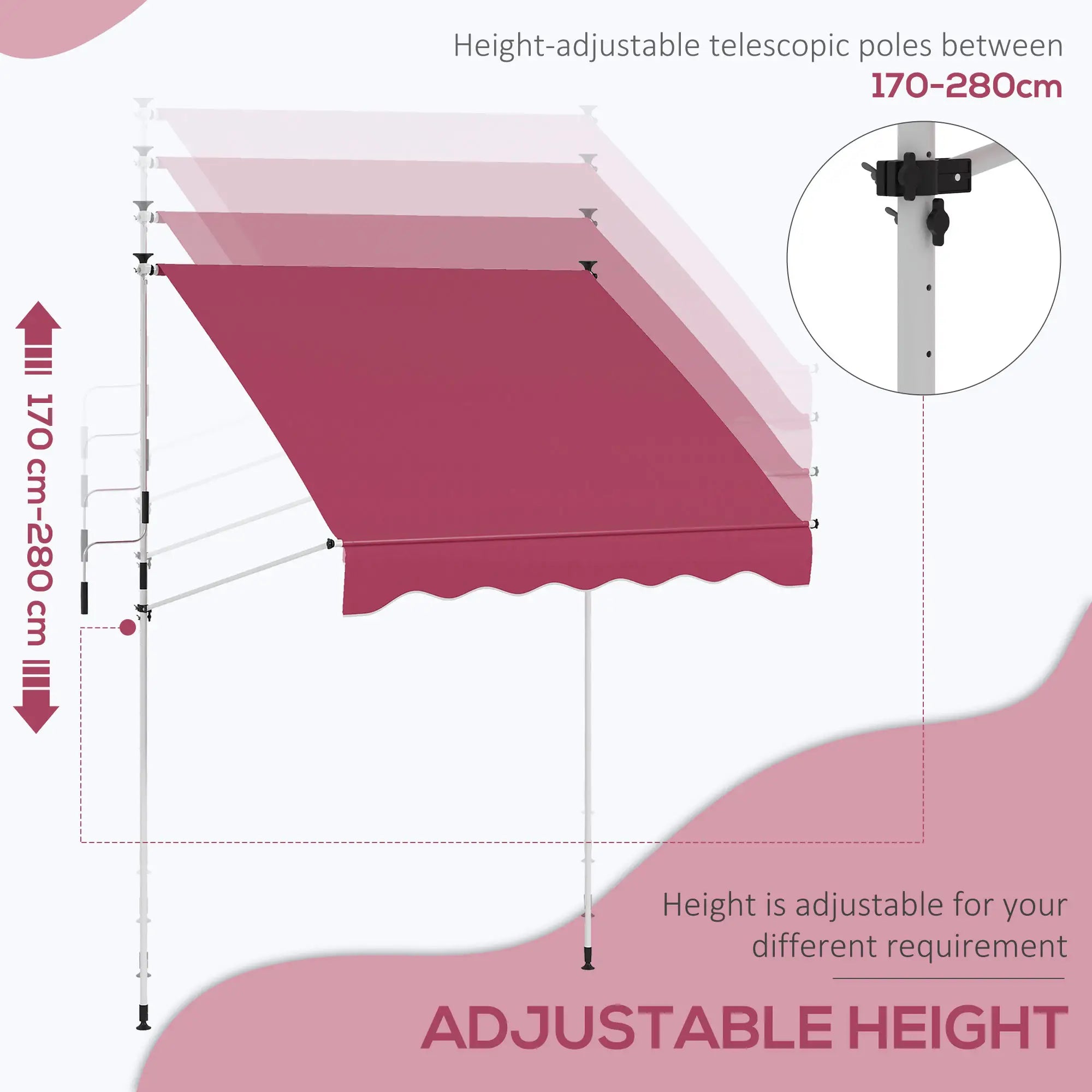6.6'x5' Manual Retractable Patio Awning, Water Resistant, UV Protector, Wine Red Patio Awnings at Gallery Canada