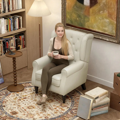 Fabric Accent Chair, Button Tufted Armchair, Upholstered Wingback Chair, White Accent Chairs at Gallery Canada