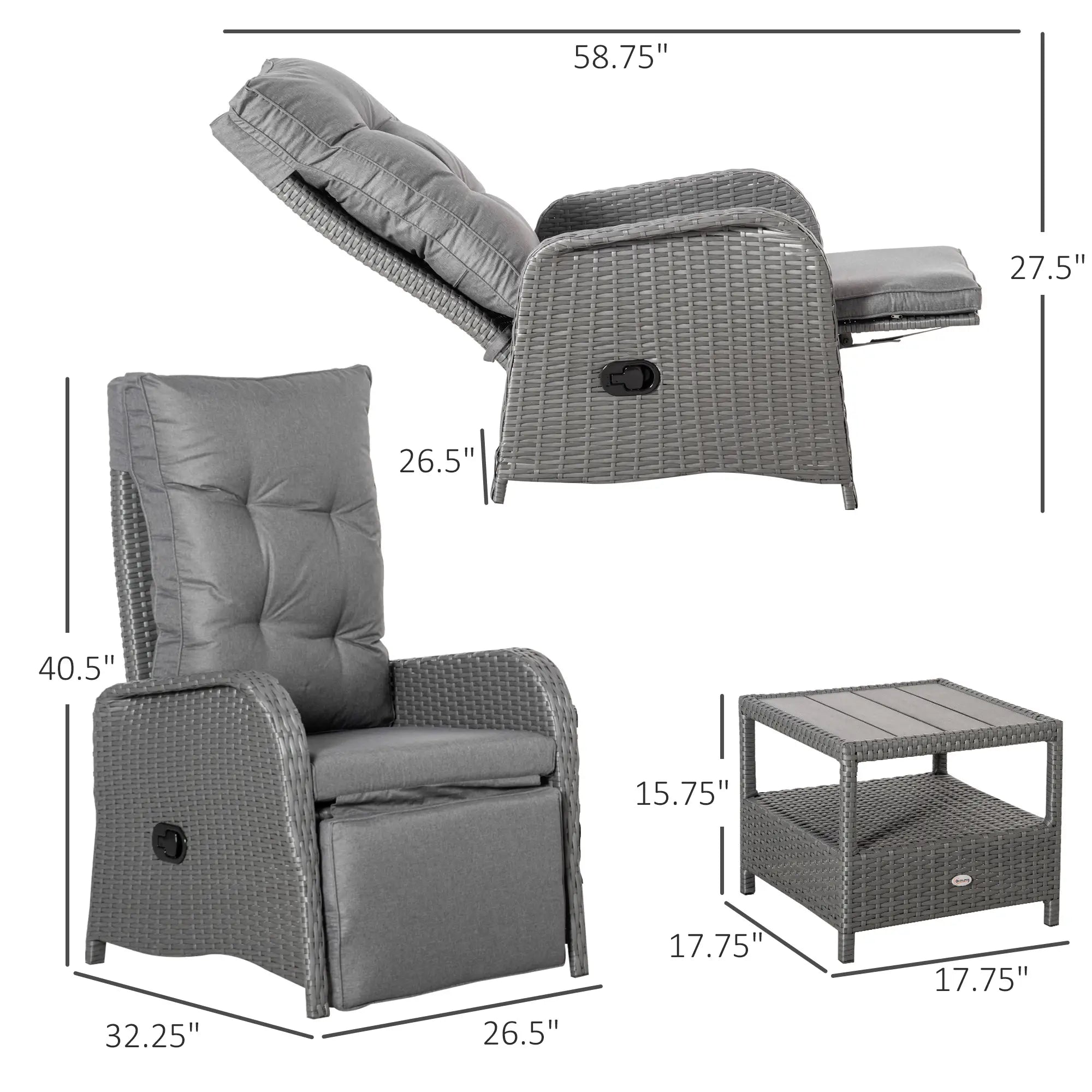 3 Pc Patio Wicker Bistro Set, PE Rattan Table, Adjustable Chairs, Grey Bistro Sets at Gallery Canada