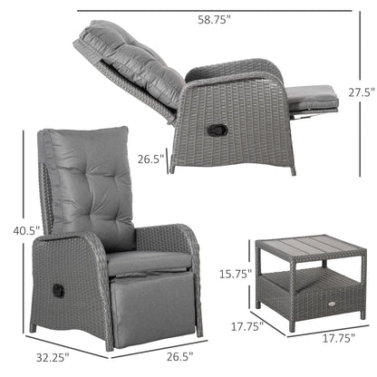 3 Pc Patio Wicker Bistro Set, PE Rattan Table, Adjustable Chairs, Grey Bistro Sets at Gallery Canada