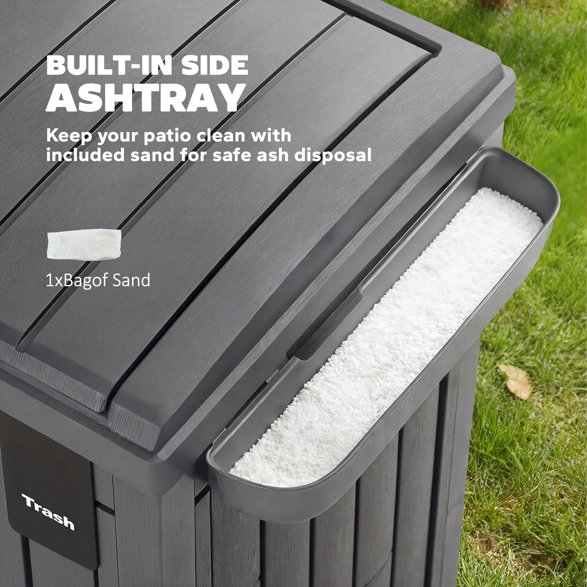 29 Gallon Outdoor Garbage Bin, Dual Lid, Ashtray Drip Tray, Grey Garden Accessories at Gallery Canada