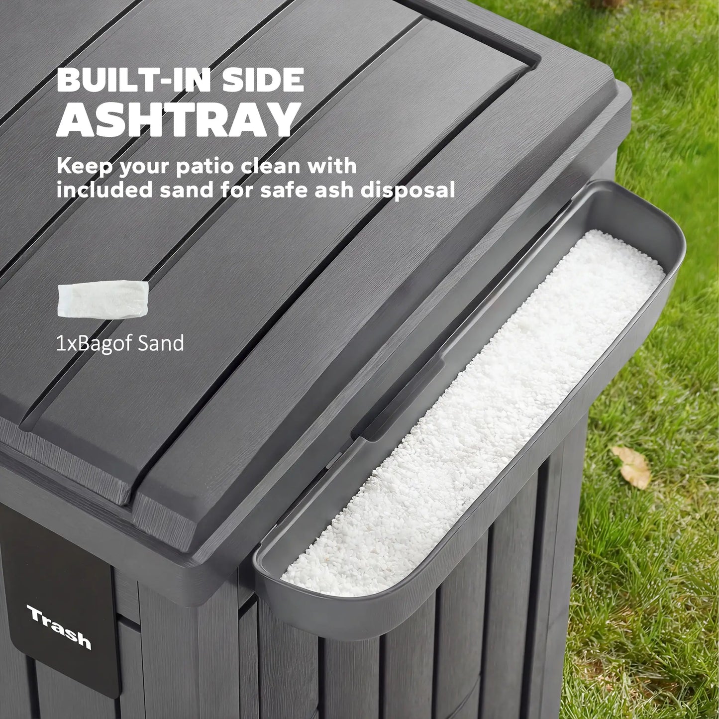 29 Gallon Outdoor Garbage Bin, Dual Lid, Ashtray Drip Tray, Grey Garden Accessories at Gallery Canada