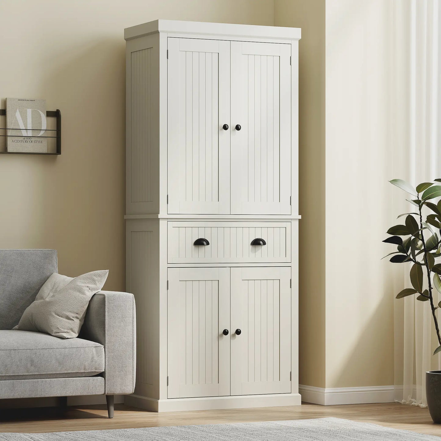 72" Kitchen Pantry, Storage Cabinet with Drawer, Doors, Cream White Kitchen Pantry Cabinets at Gallery Canada