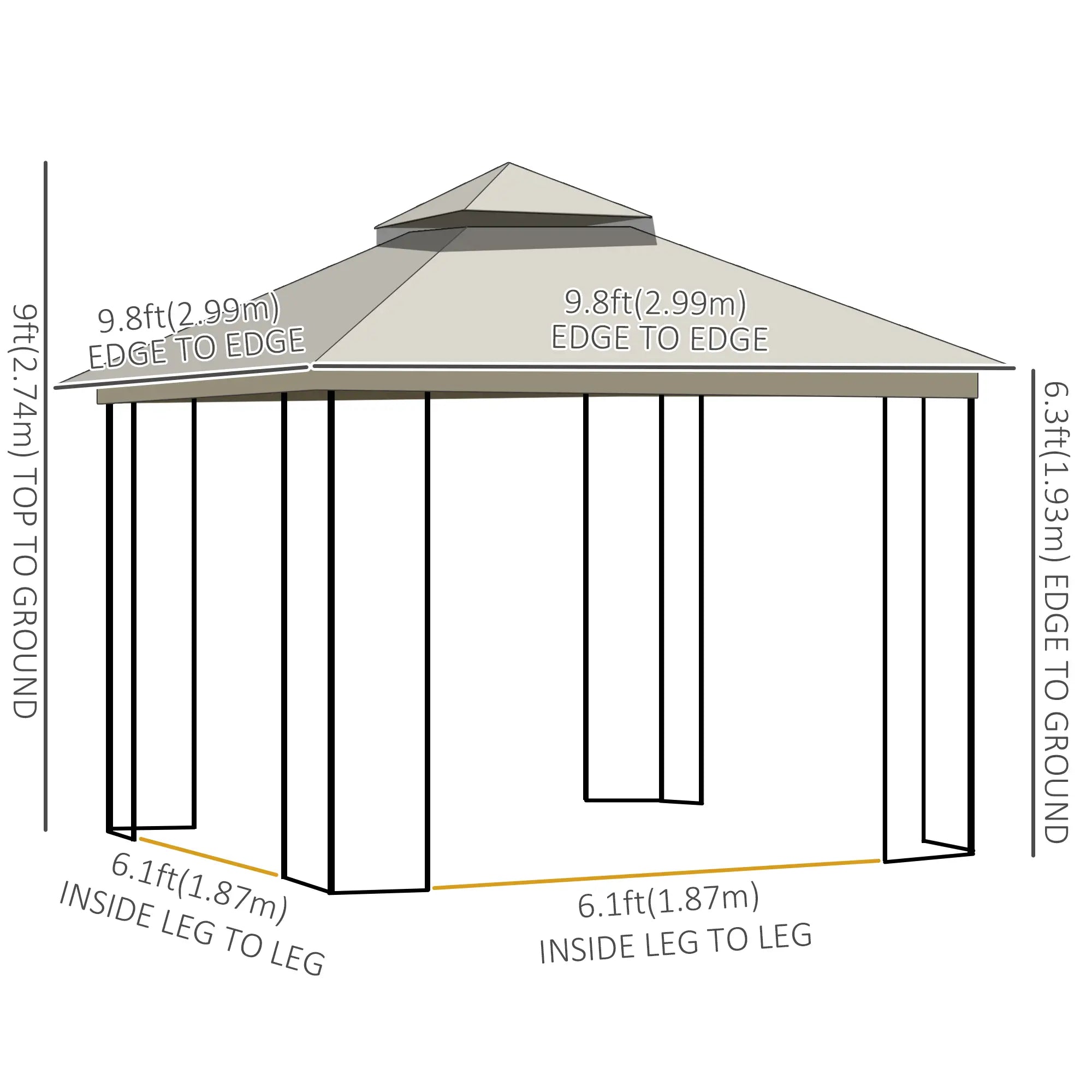 10'x10' Soft-Top Gazebo, Double Tier Roof, Mesh Curtains, Beige Gazebos at Gallery Canada