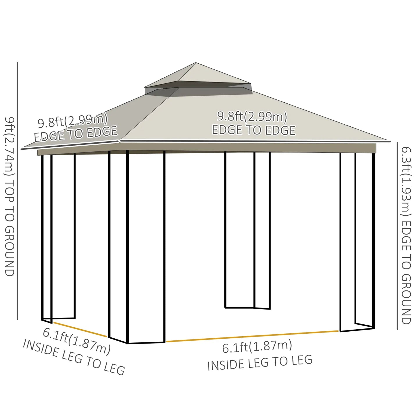 10'x10' Soft-Top Gazebo, Double Tier Roof, Mesh Curtains, Beige Gazebos at Gallery Canada