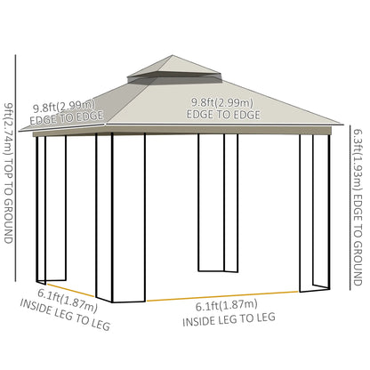 10'x10' Soft-Top Gazebo, Double Tier Roof, Mesh Curtains, Beige Gazebos at Gallery Canada