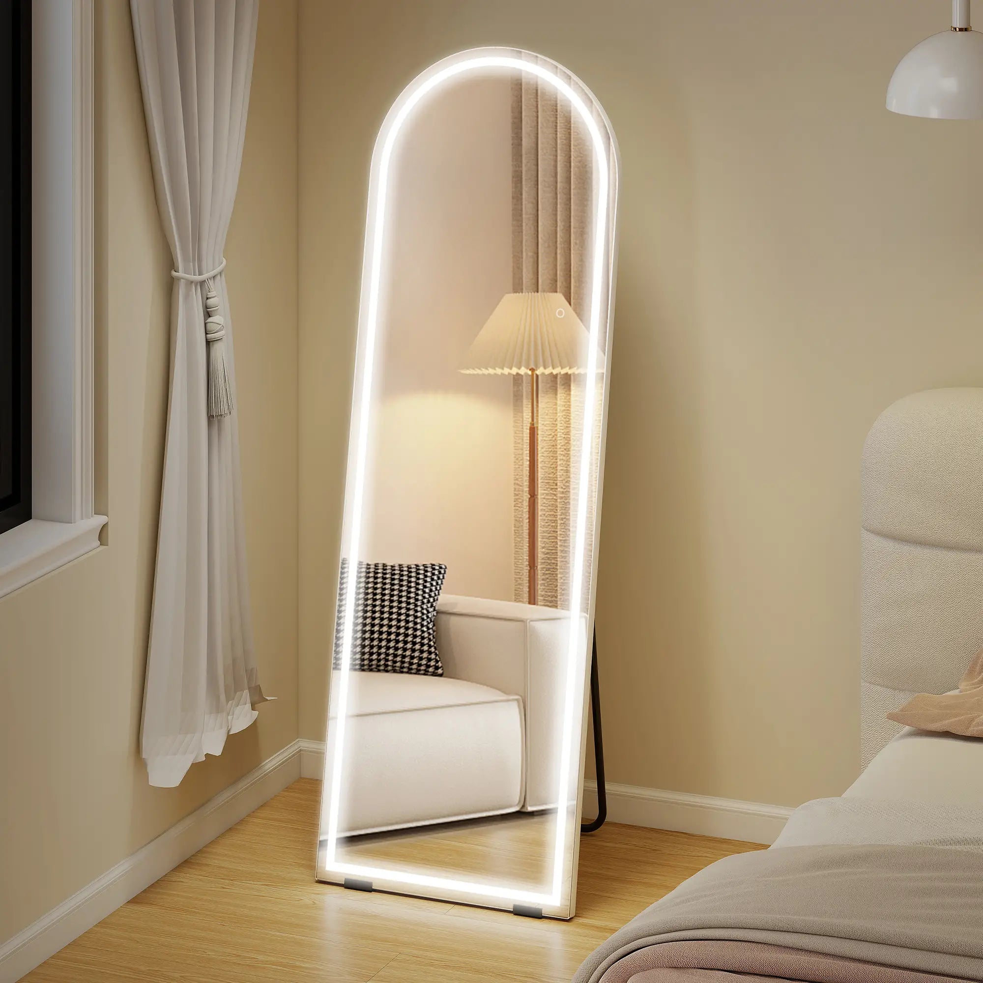 Free Standing Mirror, Dimmable 3 Color LED Lights, 64" x 21", Silver Full Length Mirrors Silver at Gallery Canada