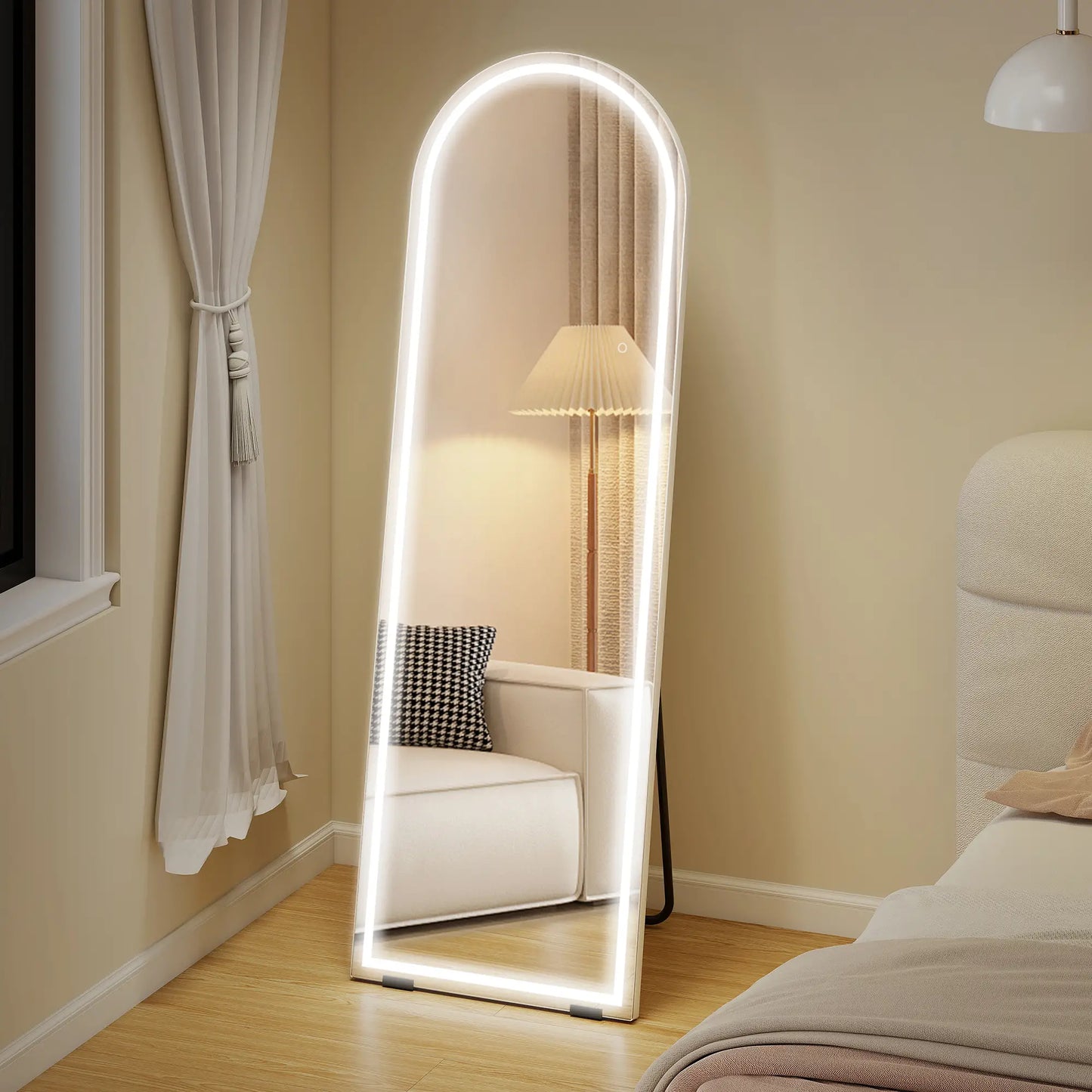 Free Standing Mirror, Dimmable 3 Color LED Lights, 64" x 21", Silver Full Length Mirrors at Gallery Canada