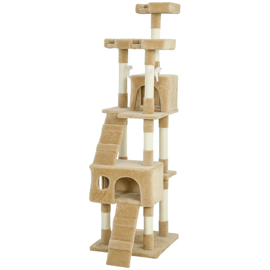 68-Inch Multi-Level Cat Scratching Tree, Light Brown Multi-Level Cat Towers Light Brown at Gallery Canada