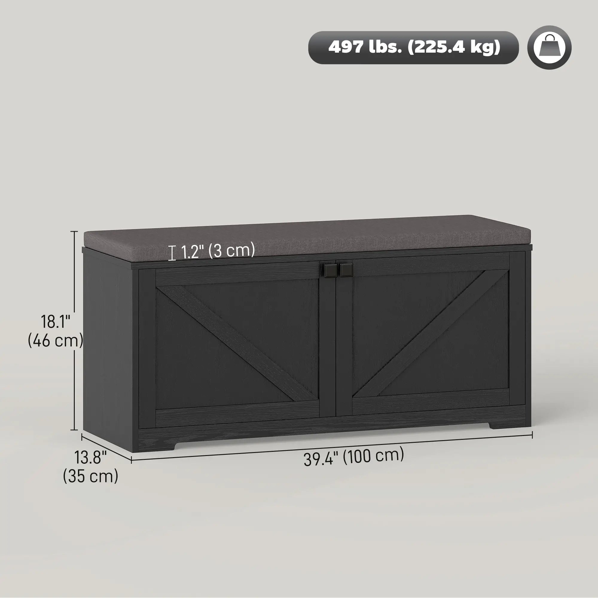 Shoe Storage Bench with Padded Seat, Entryway Bench, 8 Pairs, Black Wood Grain, Black Shoe Storage Cabinets & Racks at Gallery Canada