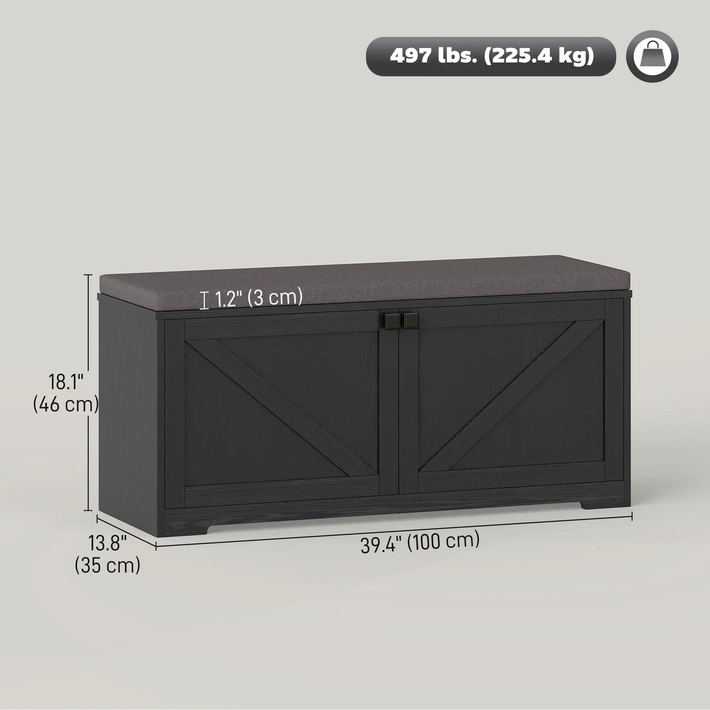 Shoe Storage Bench with Padded Seat, Entryway Bench, 8 Pairs, Black Wood Grain, Black Shoe Storage Cabinets & Racks at Gallery Canada
