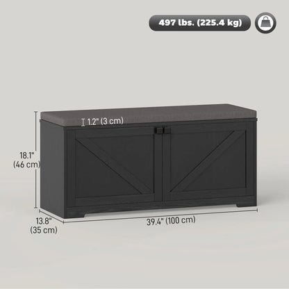 Shoe Storage Bench with Padded Seat, Entryway Bench, 8 Pairs, Black Wood Grain, Black Shoe Storage Cabinets & Racks at Gallery Canada