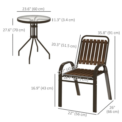 3pc Patio Bistro Set, 2 Stackable Chairs with Glass Table, Outdoor, Dark Brown Bistro Sets at Gallery Canada